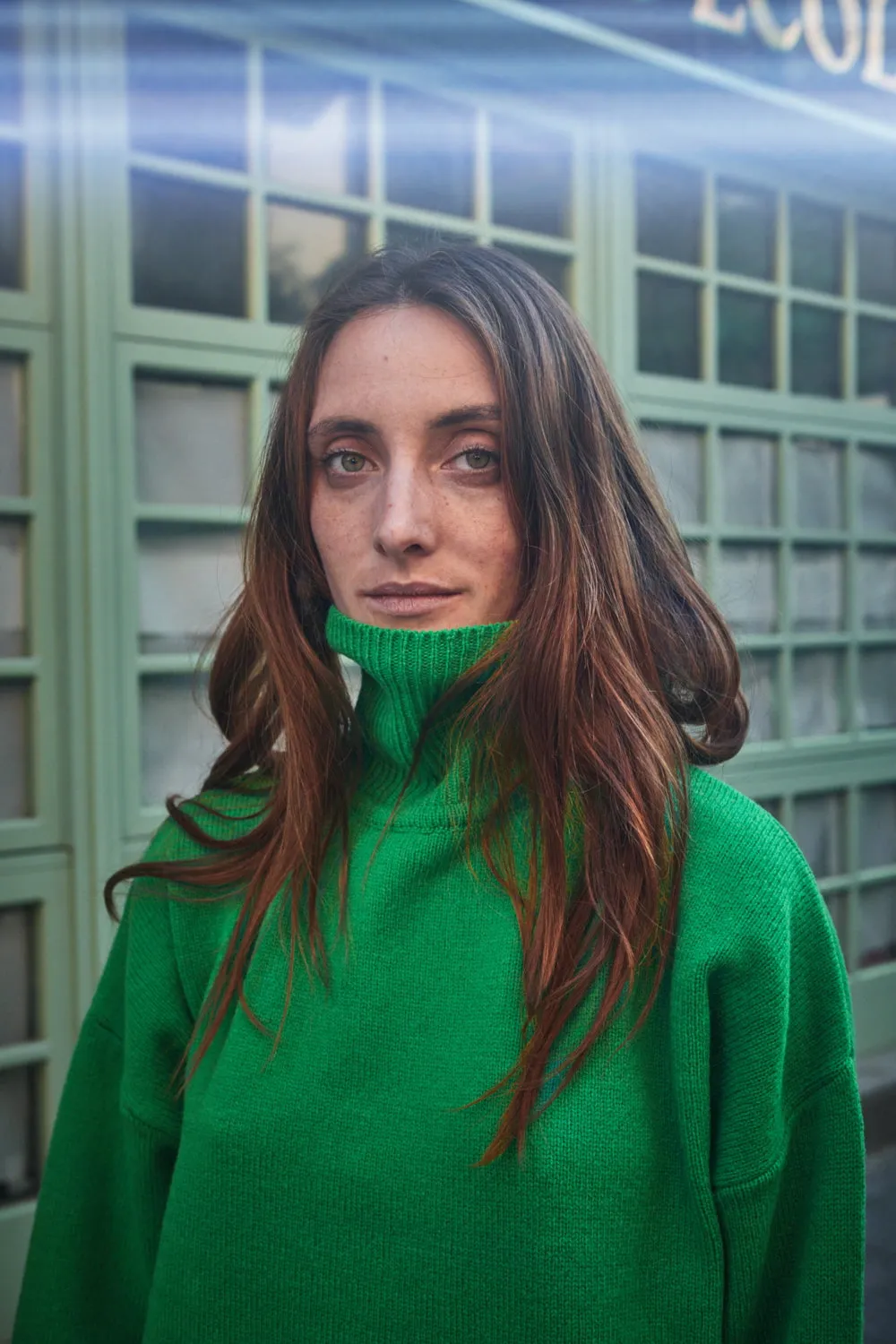 MICHELLE Lightweight Turtleneck Sweater in Merino Wool - Parrot Green sold by L’ENVERS