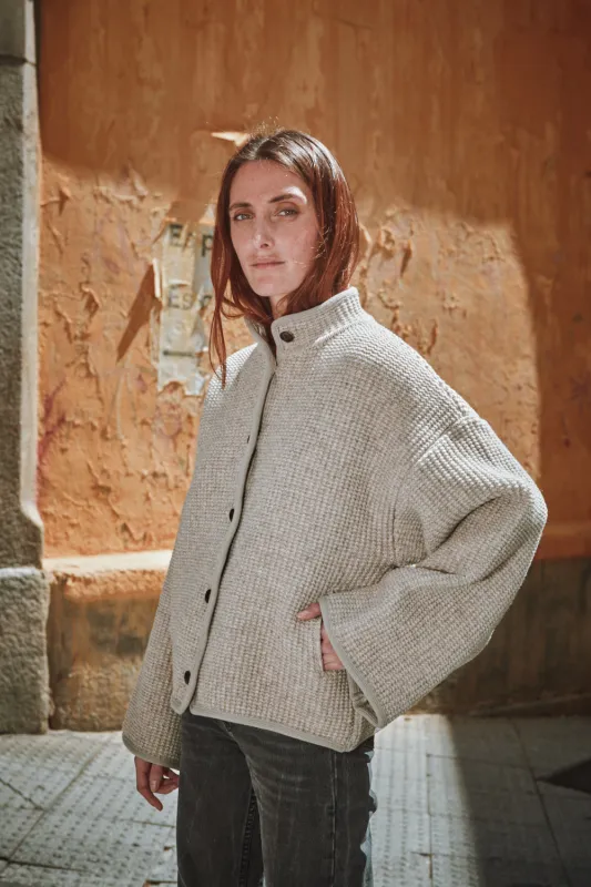 DELPHINE Bell-Sleeve Knit Jacket in Merino Wool - Beige made by L’ENVERS