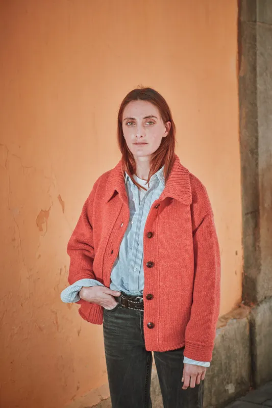 CALAMITY Knit Jacket in Merino Wool - Coral sold by L’ENVERS