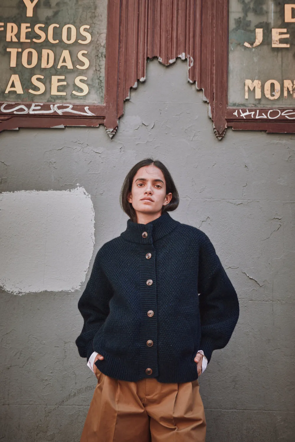 GEORGE High-Neck Cardigan Jacket in Yak-Merino Wool - Midnight Blue sold by L’ENVERS