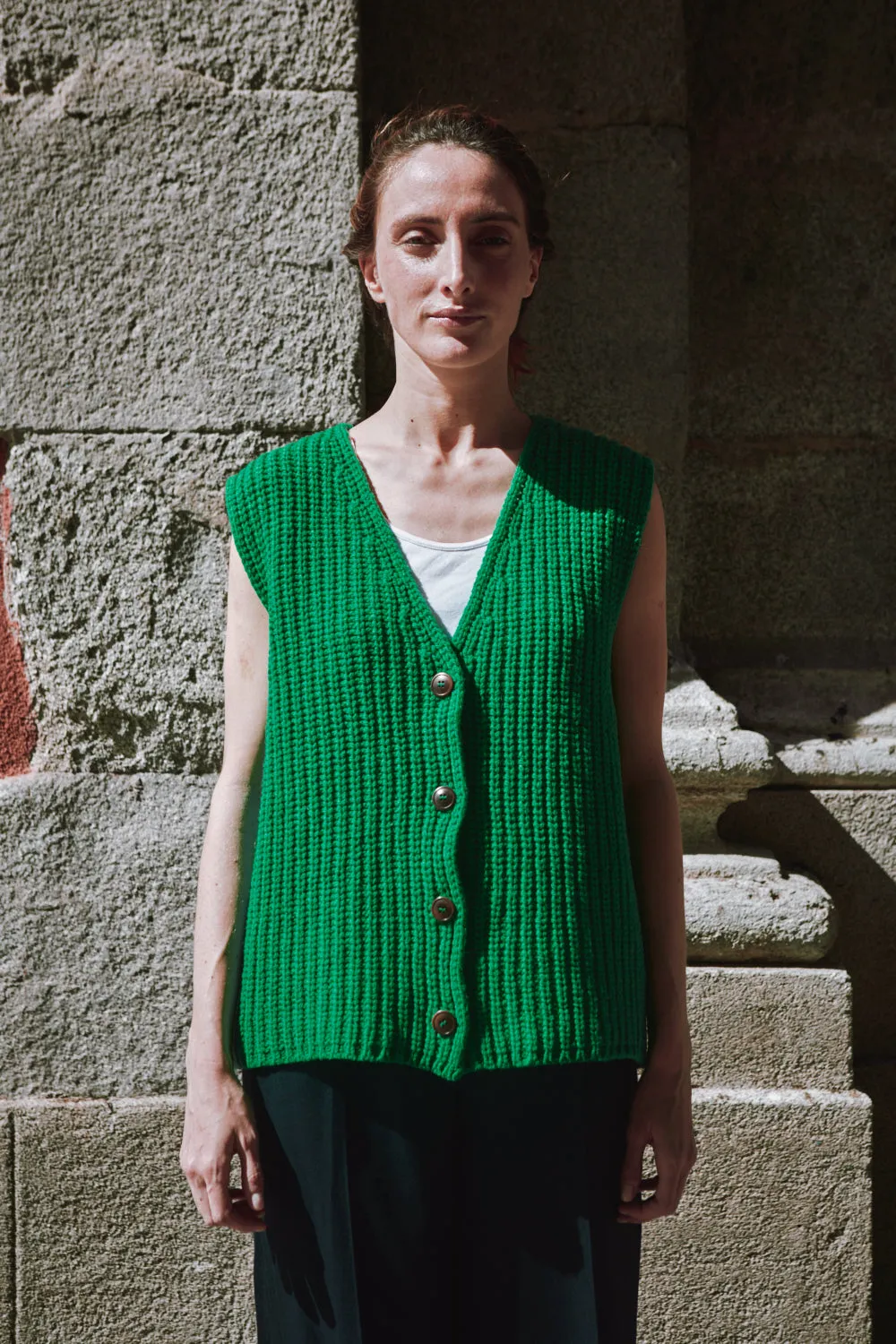 VERA Sleeveless Vest in Merino Wool - Parrot Green sold by L’ENVERS product image thumbnail 3