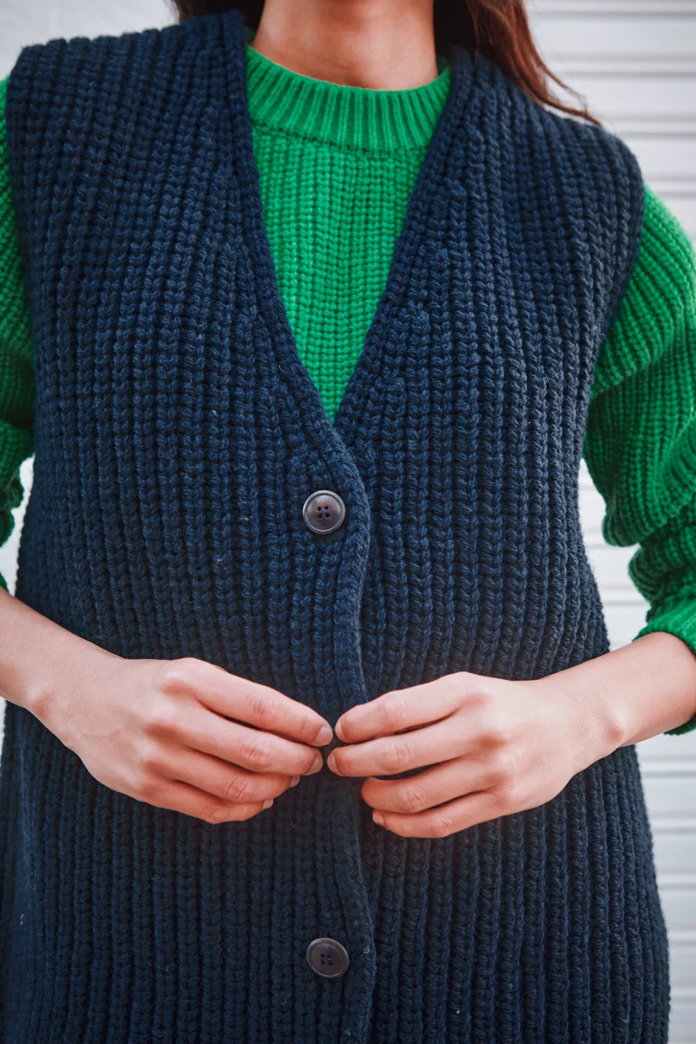 VERA Sleeveless Vest in Merino Wool - Navy sold by L’ENVERS product image thumbnail 3