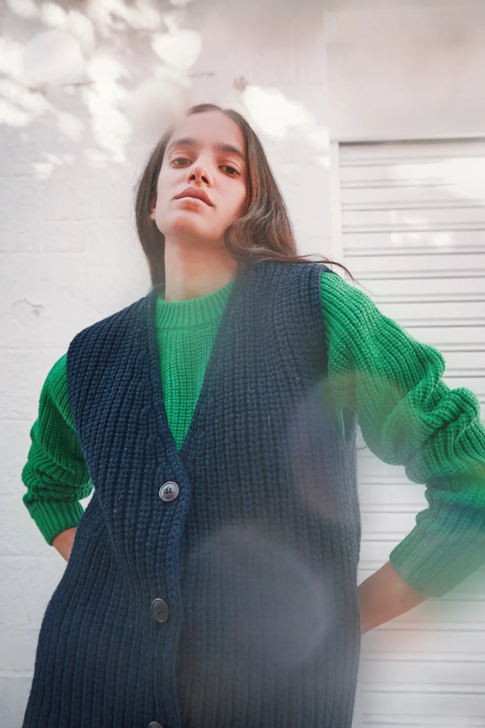 VERA Sleeveless Vest in Merino Wool - Navy sold by L’ENVERS product image thumbnail 2