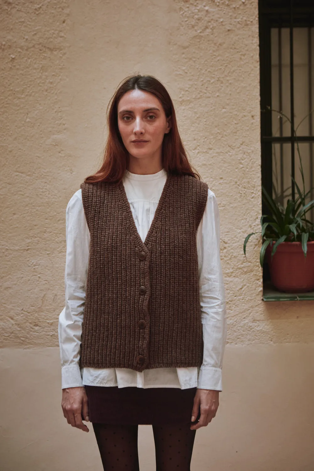 VERA Sleeveless Vest in Merino Wool - Chocolate sold by L’ENVERS product image thumbnail 2