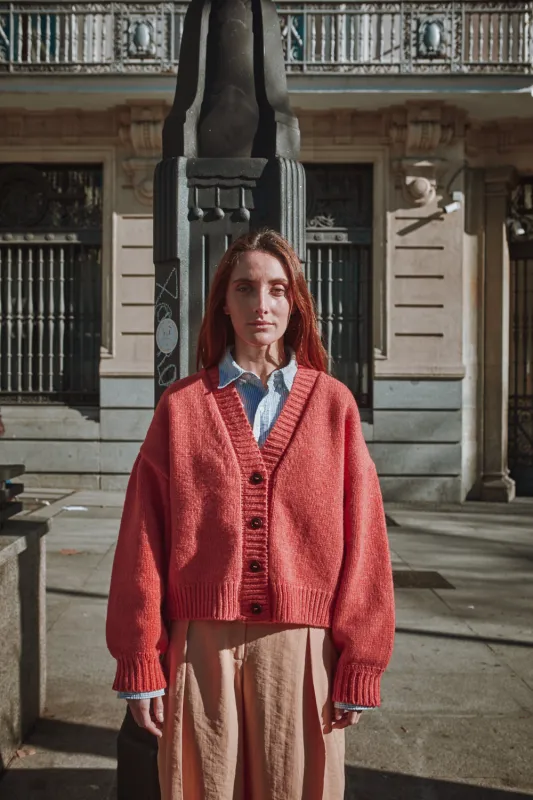 LUNA Batwing Cardigan in Merino Wool - Coral sold by L’ENVERS
