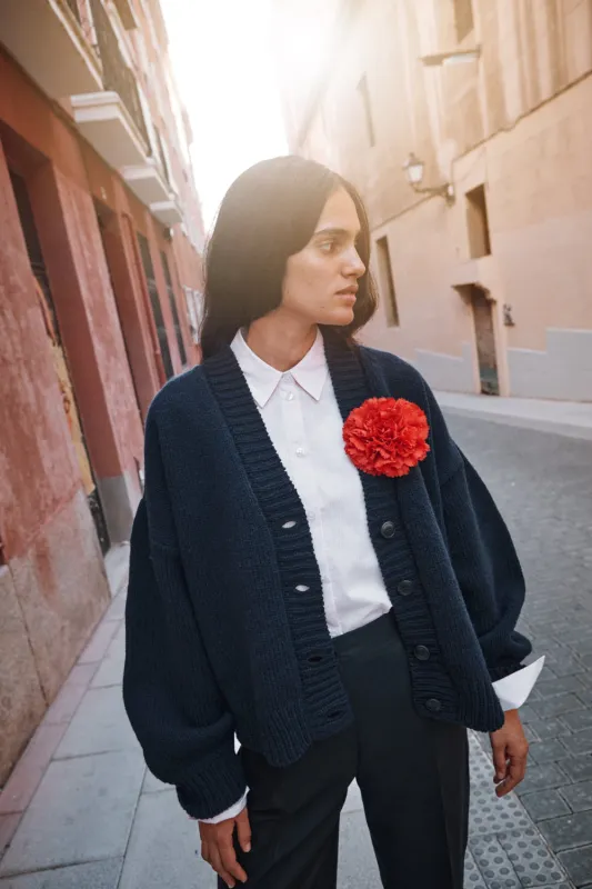 LUNA Batwing Cardigan in Merino Wool - Navy sold by L’ENVERS