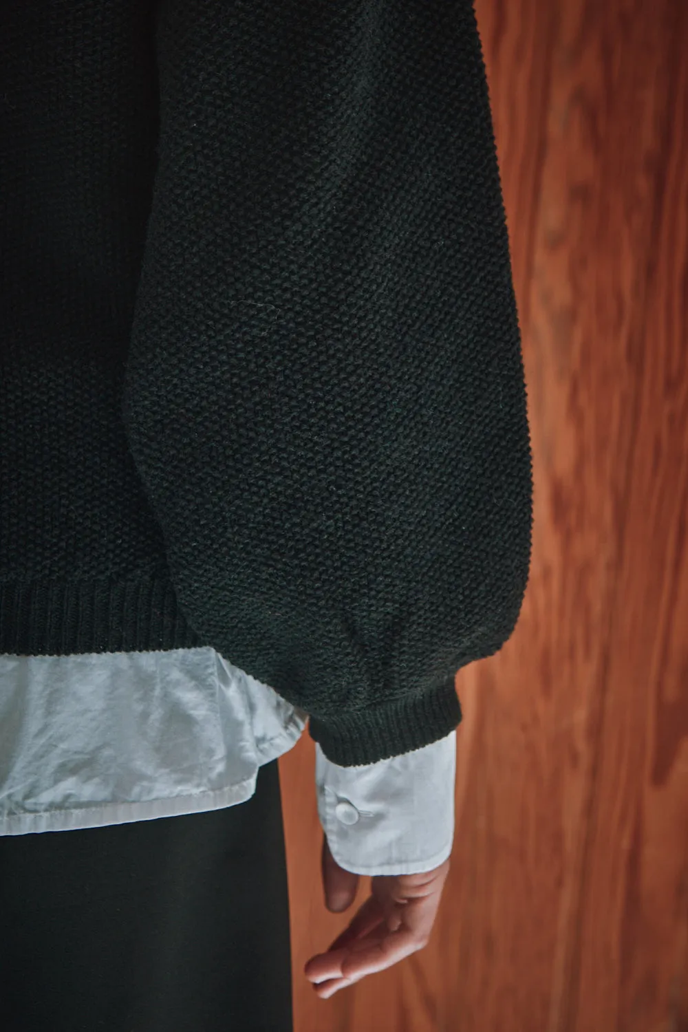 GABY Balloon-Sleeve Cardigan in Merino Wool - Black sold by L’ENVERS product image thumbnail 5