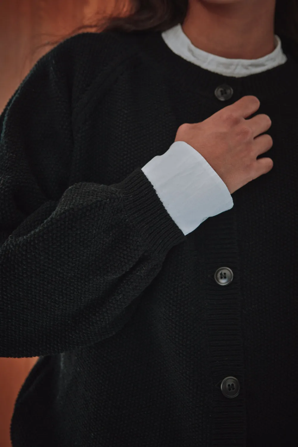 GABY Balloon-Sleeve Cardigan in Merino Wool - Black sold by L’ENVERS product image thumbnail 2