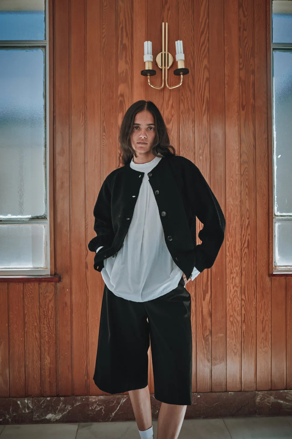 GABY Balloon-Sleeve Cardigan in Merino Wool - Black sold by L’ENVERS product image thumbnail 3