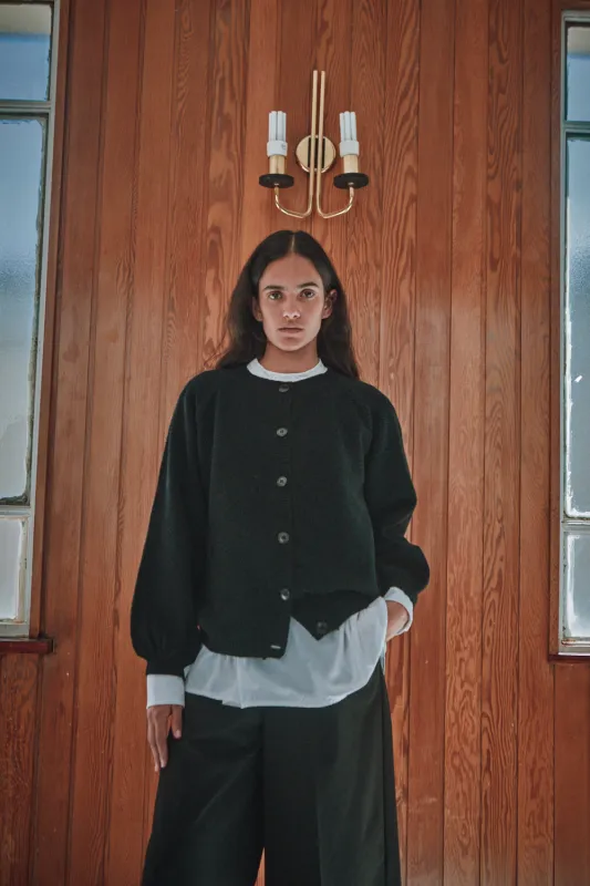 GABY Balloon-Sleeve Cardigan in Merino Wool - Black sold by L’ENVERS