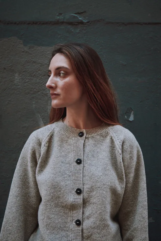 GABY Balloon-Sleeve Cardigan in Merino Wool - Beige sold by L’ENVERS