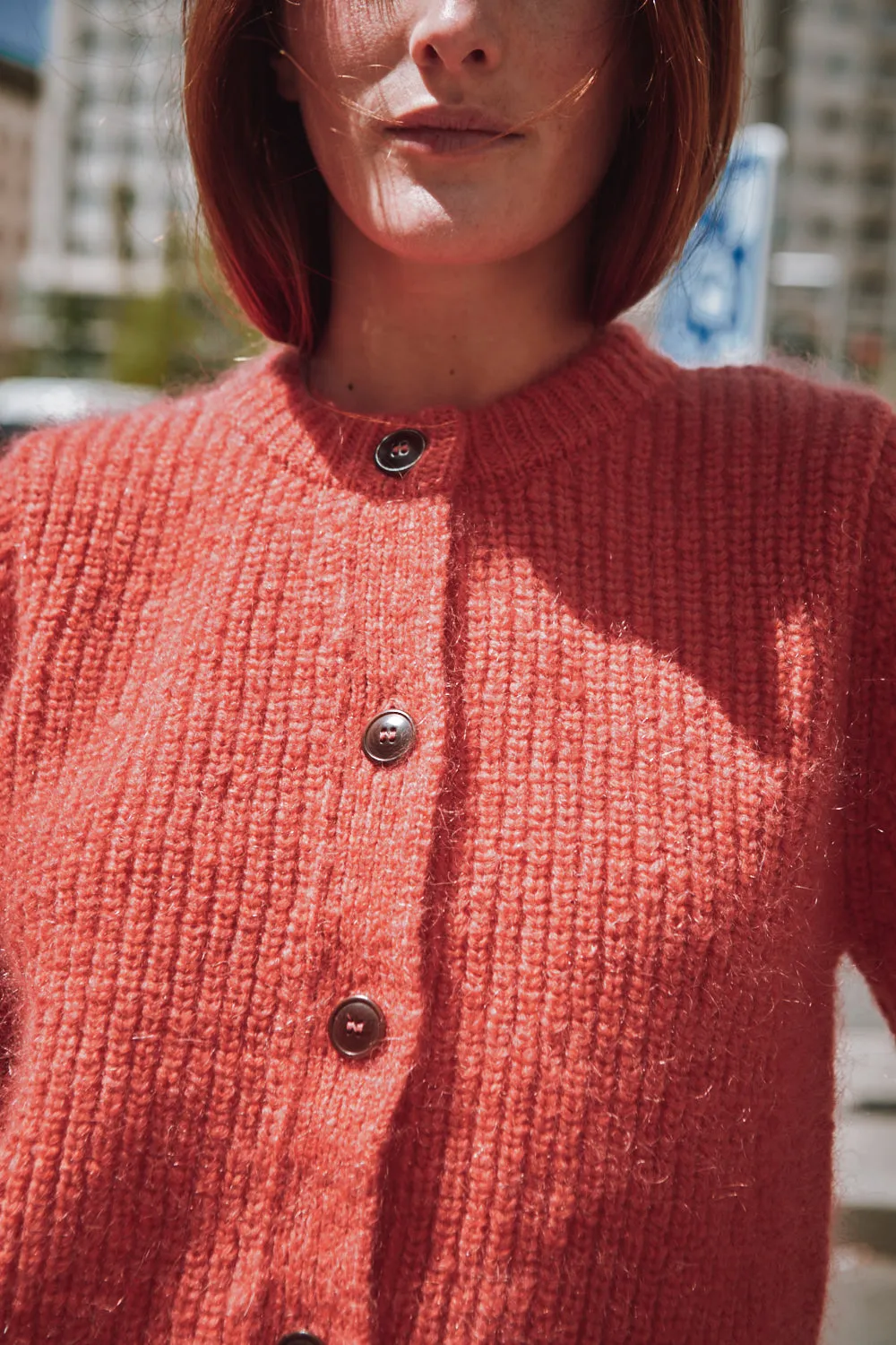 CHARLOTTE Round-Neck Cardigan in Merino-Mohair Wool - Coral sold by L’ENVERS product image thumbnail 2