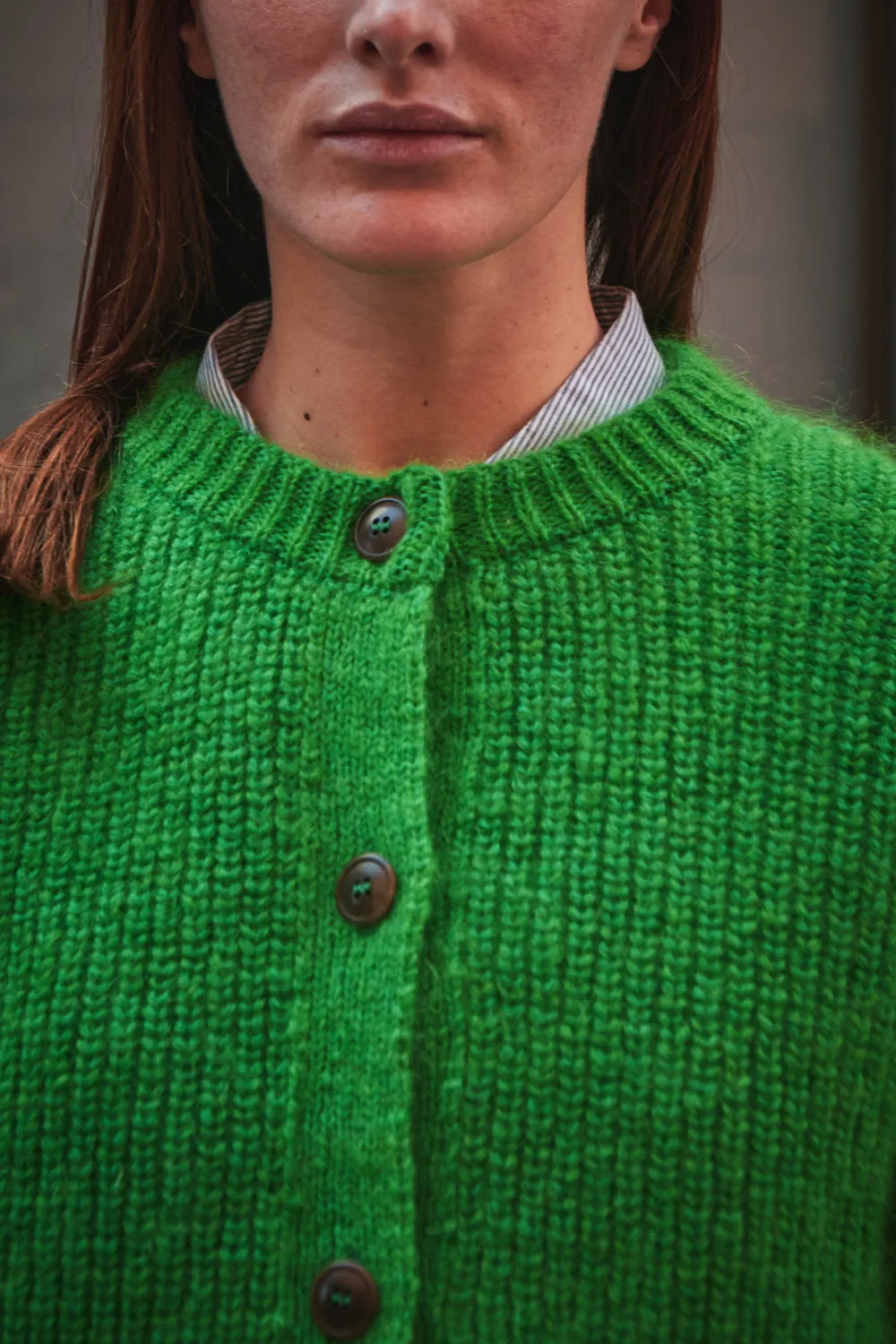 CHARLOTTE Round-Neck Cardigan in Merino-Mohair Wool - Parrot Green sold by L’ENVERS product image thumbnail 3