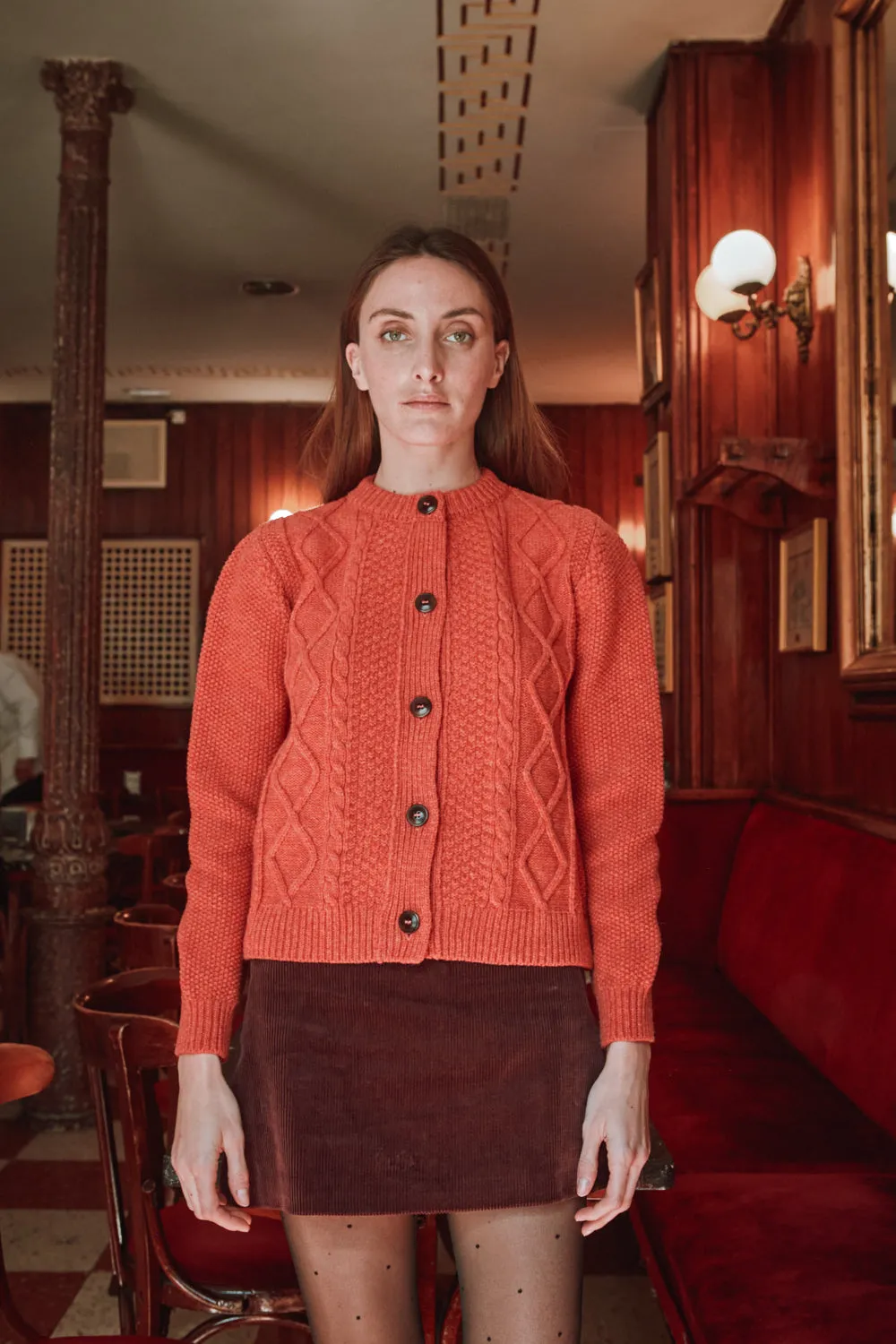 SONIA Cable Cardigan in Merino Wool - Coral sold by L’ENVERS product image thumbnail 3
