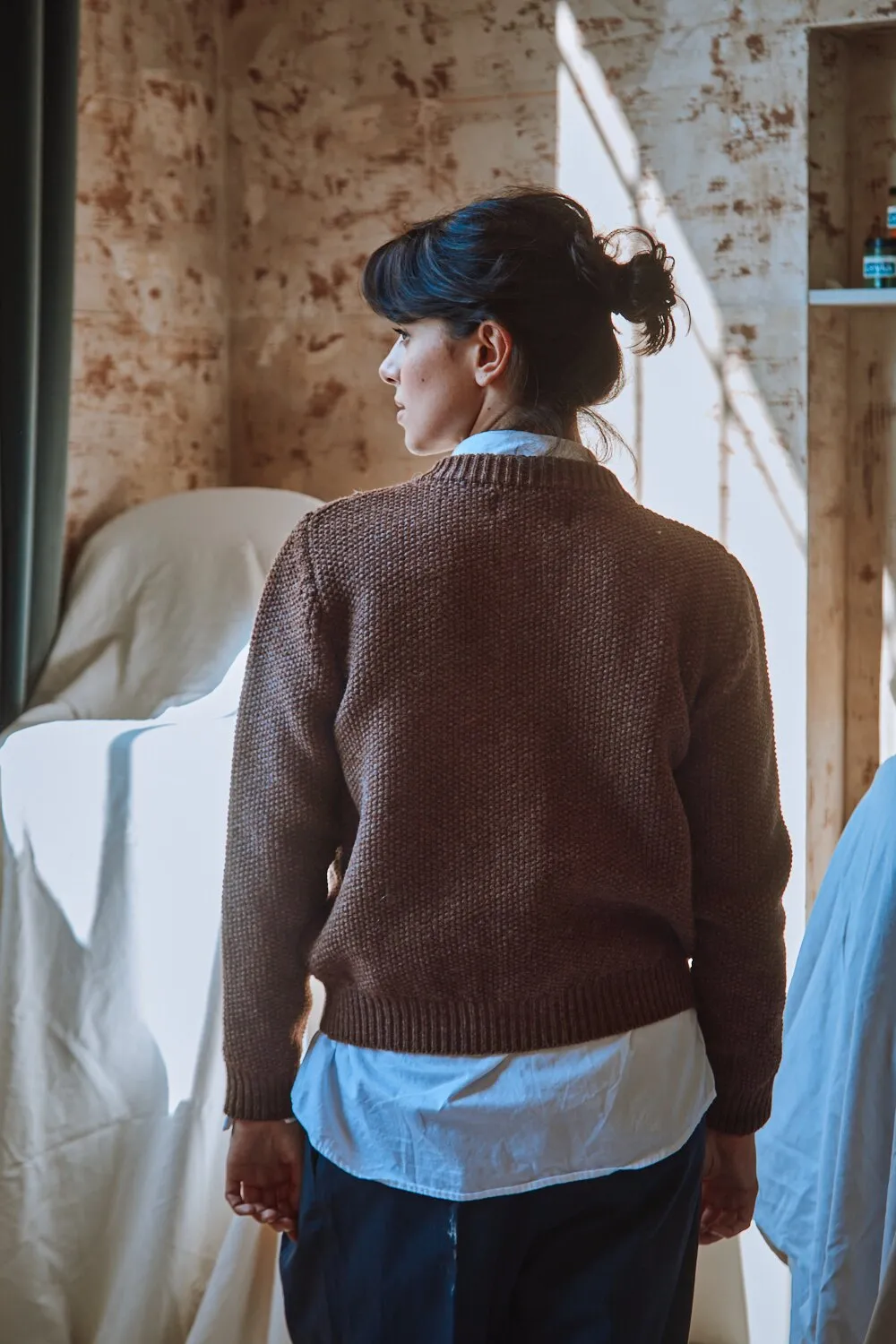 SONIA Cable Cardigan in Merino Wool - Chocolate sold by L’ENVERS product image thumbnail 3