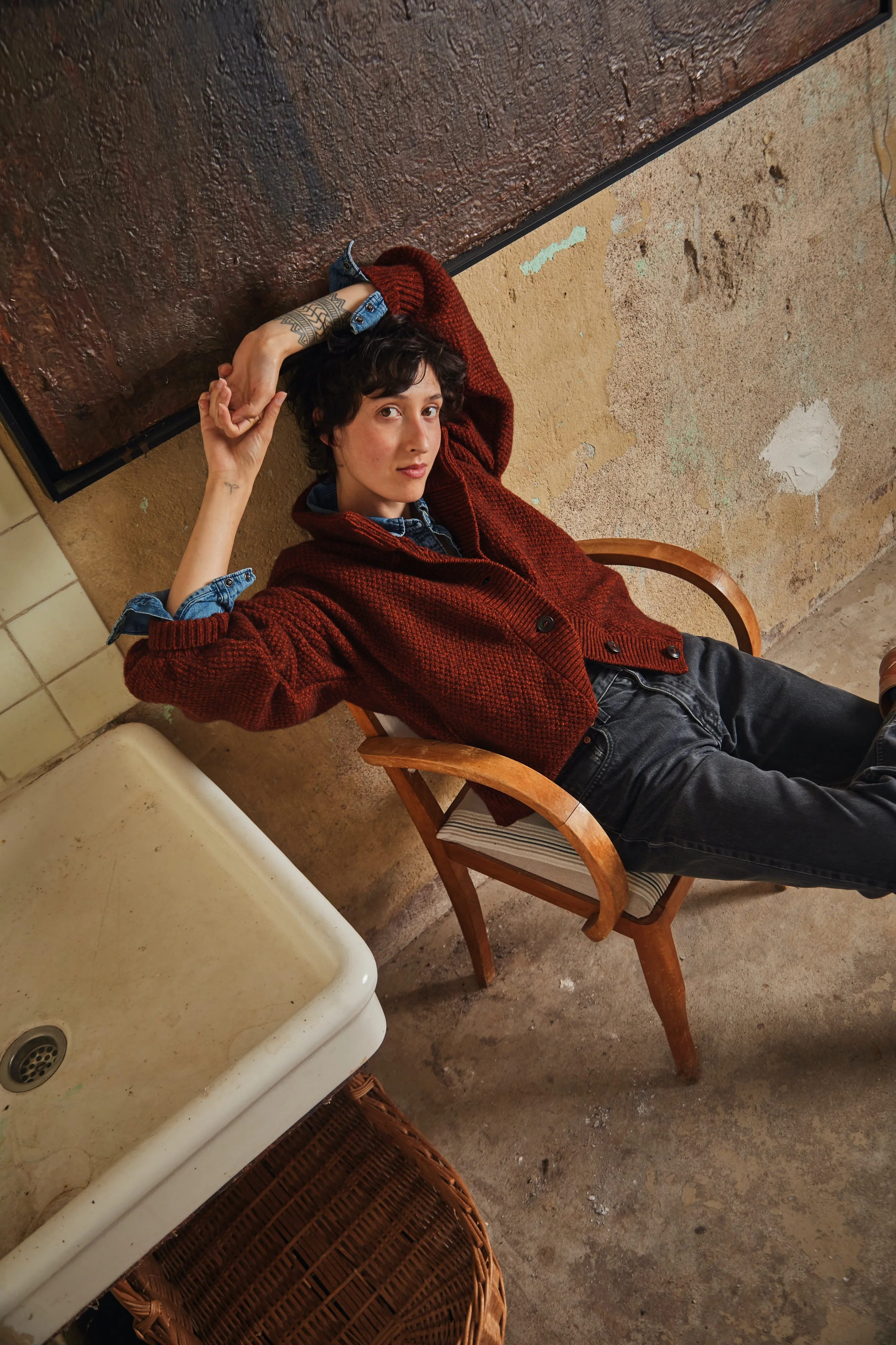 GEORGE High-Neck Cardigan Jacket in Yak-Merino Wool - Rust Red sold by L’ENVERS product image thumbnail 2