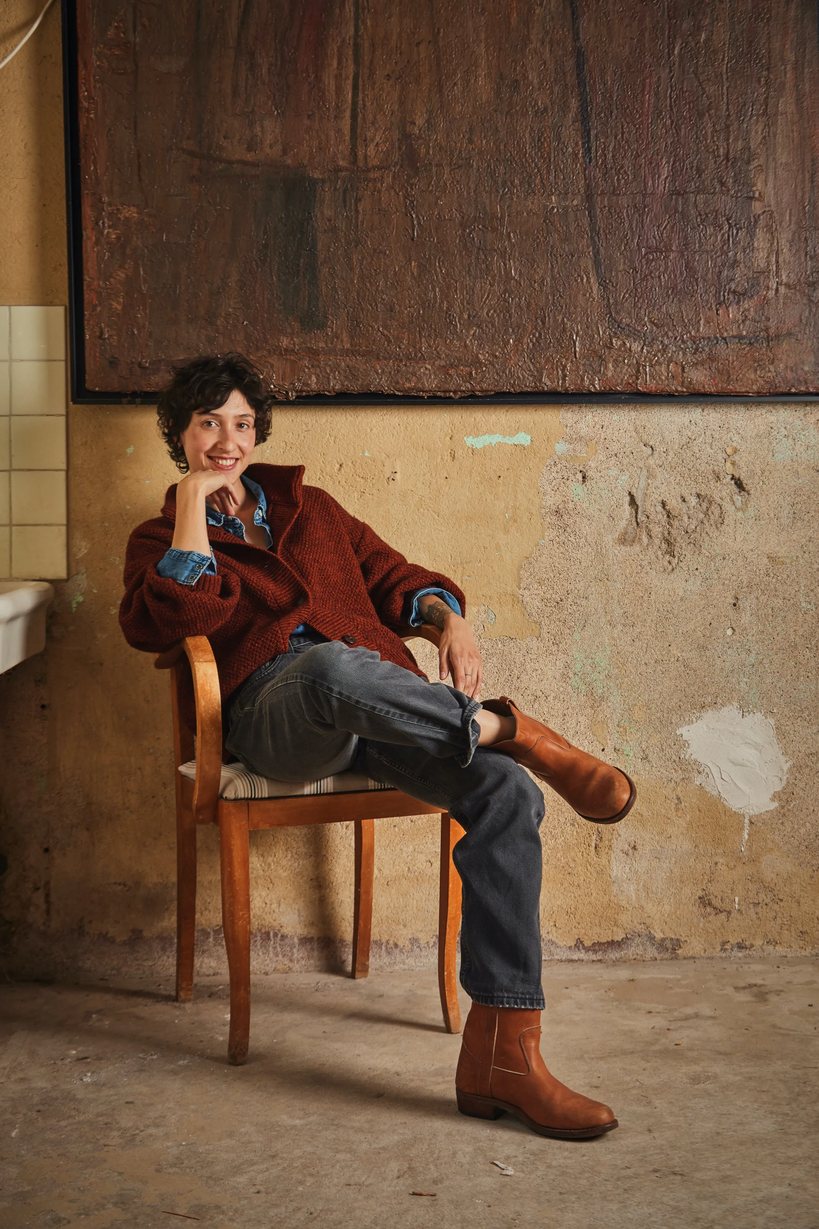 GEORGE High-Neck Cardigan Jacket in Yak-Merino Wool - Rust Red sold by L’ENVERS product image thumbnail 3