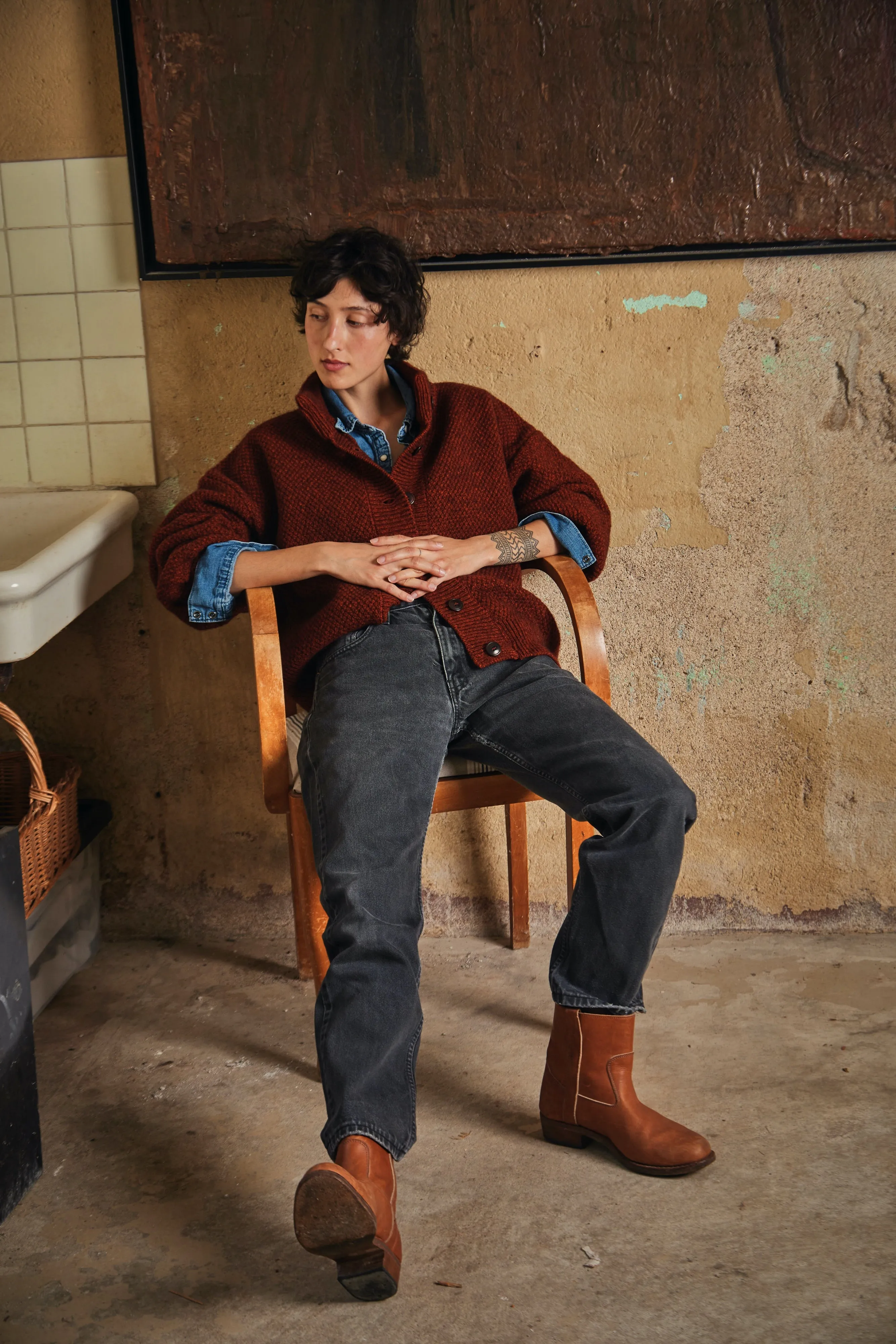 GEORGE High-Neck Cardigan Jacket in Yak-Merino Wool - Rust Red sold by L’ENVERS product image thumbnail 4