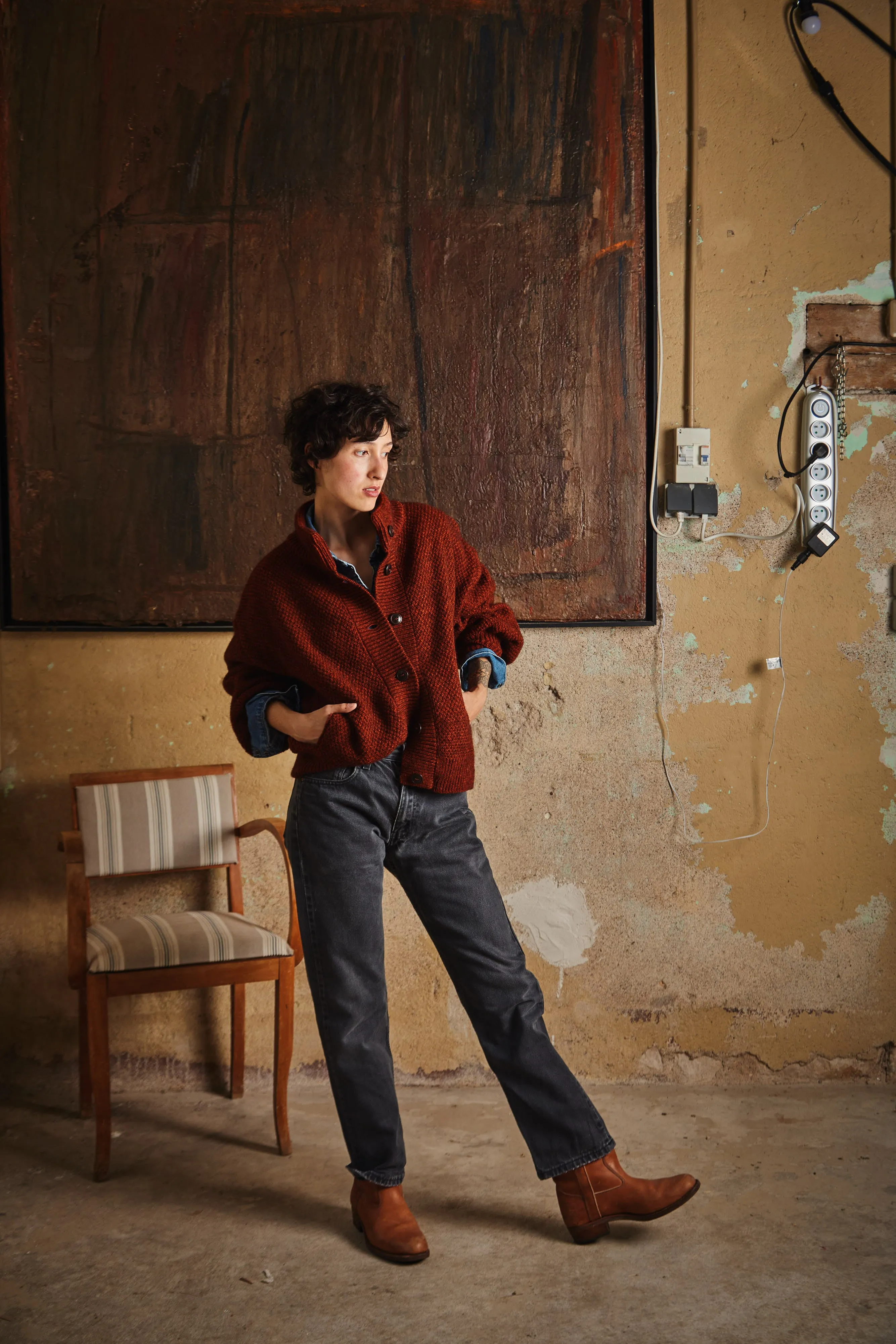 GEORGE High-Neck Cardigan Jacket in Yak-Merino Wool - Rust Red sold by L’ENVERS product image thumbnail 5