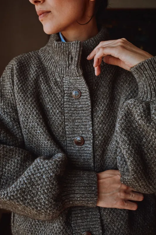 GEORGE High-Neck Cardigan Jacket in Yak-Merino Wool - Brown sold by L’ENVERS