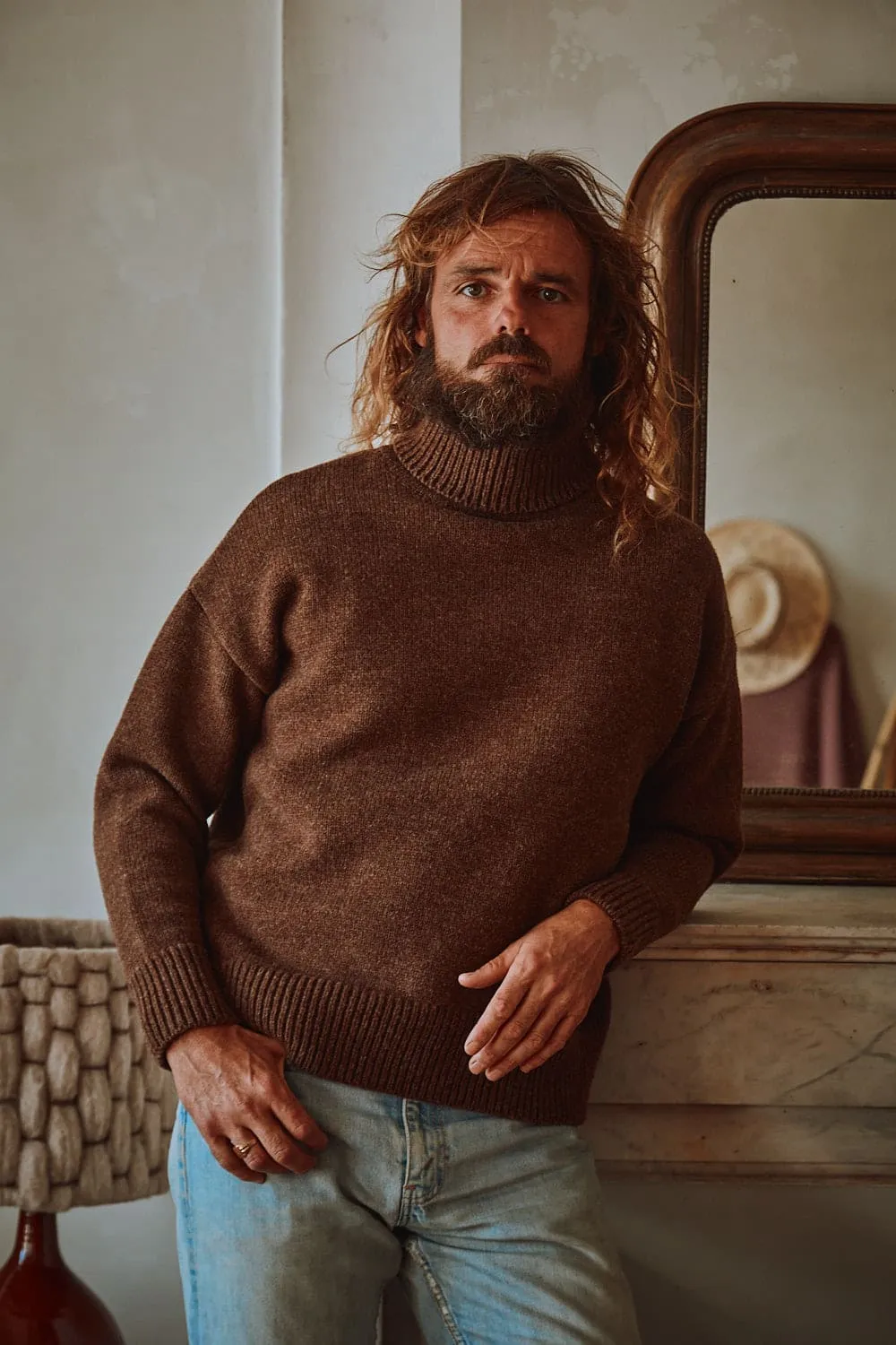 JACQUES Men Turtleneck Sweater in Merino Wool - Chocolate sold by L’ENVERS