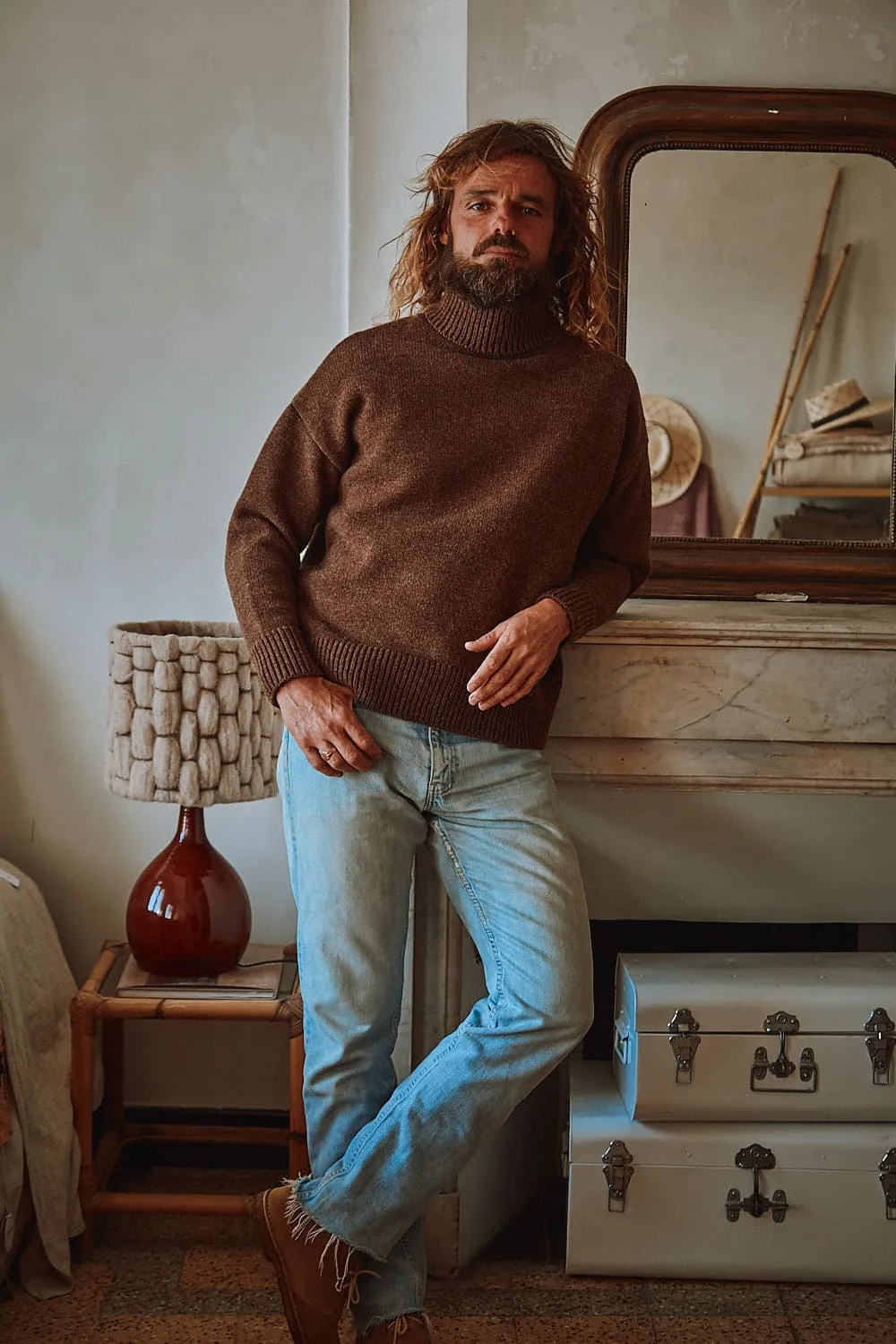 JACQUES Men Turtleneck Sweater in Merino Wool - Chocolate sold by L’ENVERS product image thumbnail 3