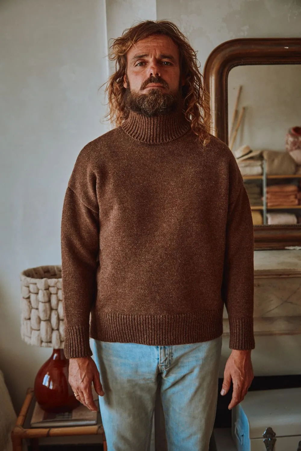 JACQUES Men Turtleneck Sweater in Merino Wool - Chocolate sold by L’ENVERS product image thumbnail 5