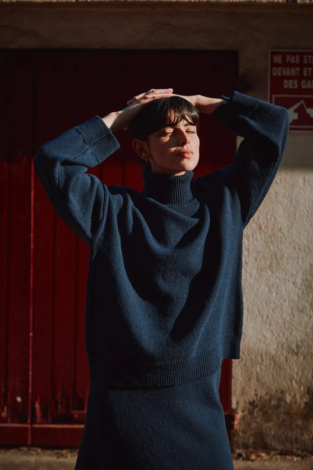 MICHELLE Lightweight Turtleneck Sweater in Merino Wool - Navy sold by L’ENVERS product image thumbnail 3