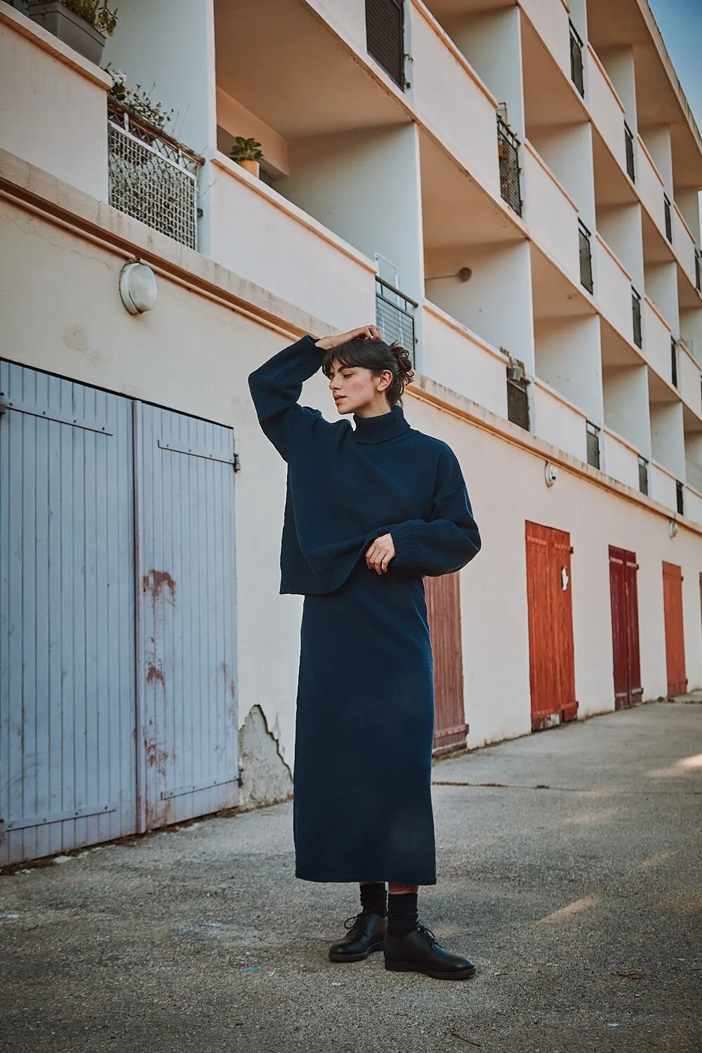 MICHELLE Lightweight Turtleneck Sweater in Merino Wool - Navy sold by L’ENVERS product image thumbnail 2