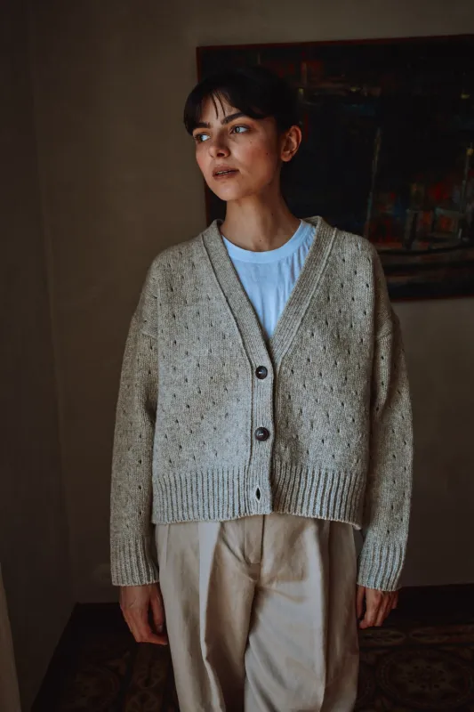 KATRINA Open Weave Cardigan in Merino Wool - Beige sold by L’ENVERS