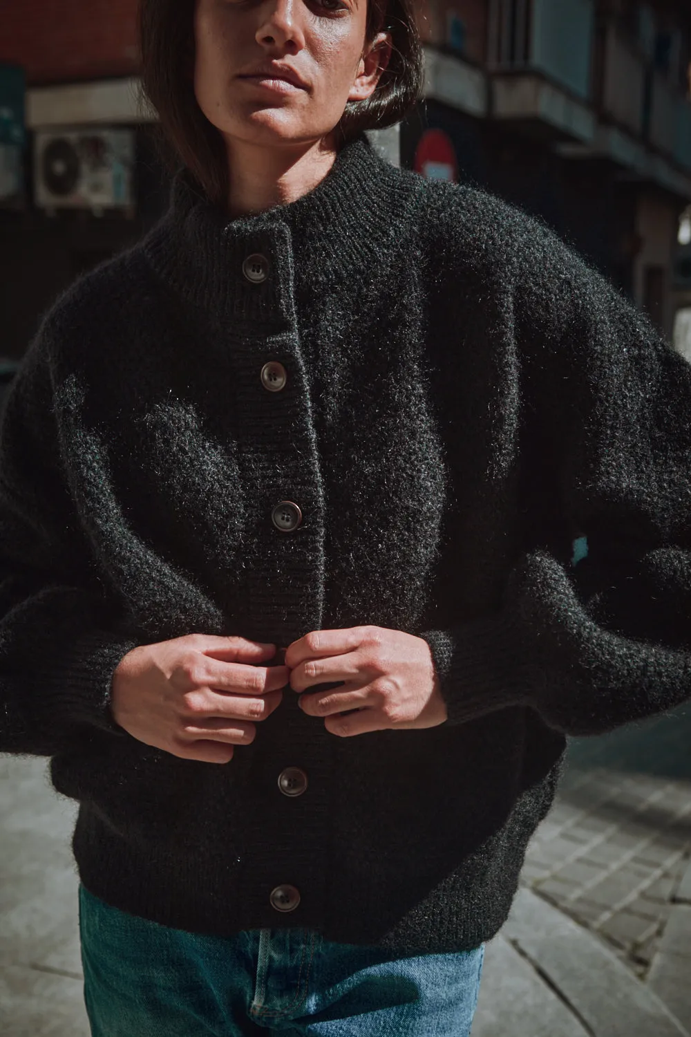 GEORGE High-Neck Cardigan Jacket in Merino-Mohair Wool - Black sold by L’ENVERS product image thumbnail 2
