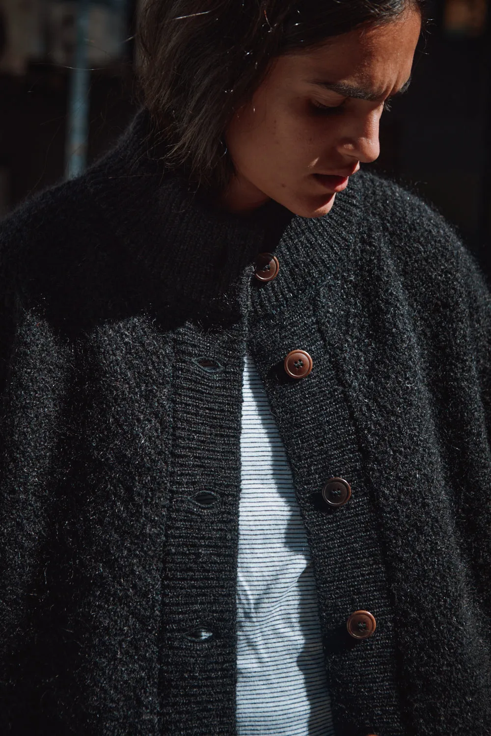 GEORGE High-Neck Cardigan Jacket in Merino-Mohair Wool - Black sold by L’ENVERS product image thumbnail 3