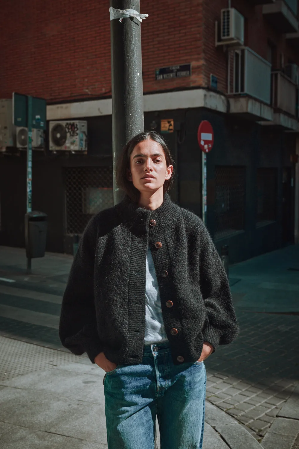 GEORGE High-Neck Cardigan Jacket in Merino-Mohair Wool - Black sold by L’ENVERS