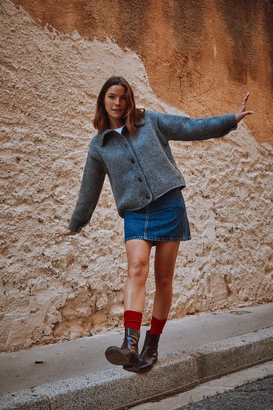 CALAMITY Knit Jacket in Merino Wool - Ash Grey made by L’ENVERS
