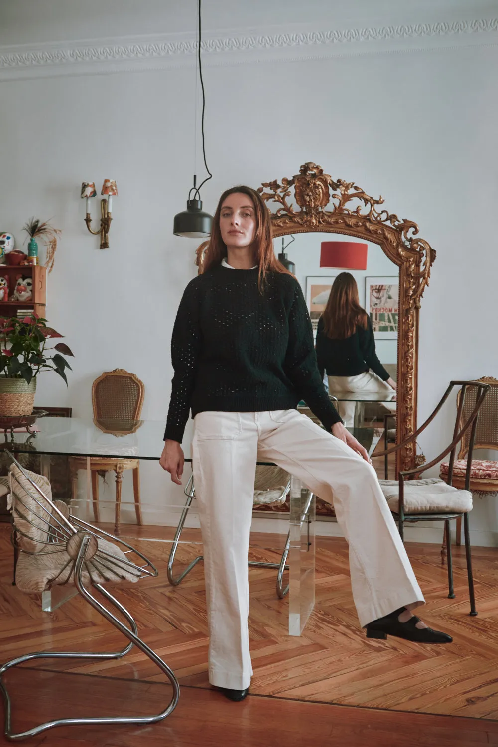 FLORENCE Open-Weave Sweater in Merino Wool - Black sold by L’ENVERS product image thumbnail 3