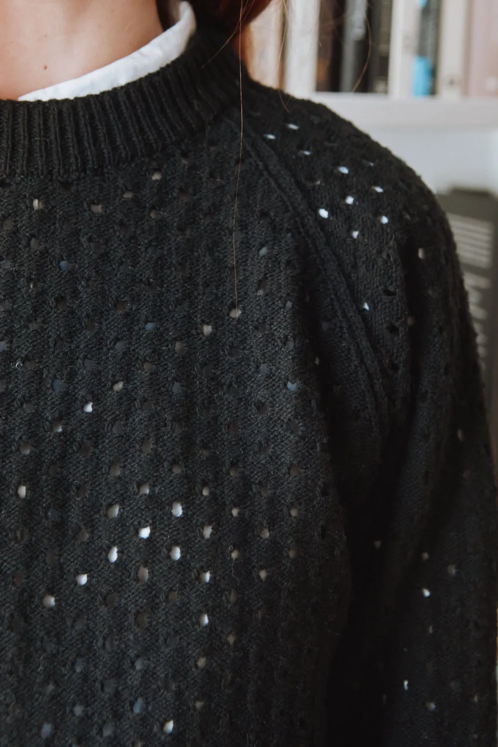 FLORENCE Open-Weave Sweater in Merino Wool - Black sold by L’ENVERS product image thumbnail 5