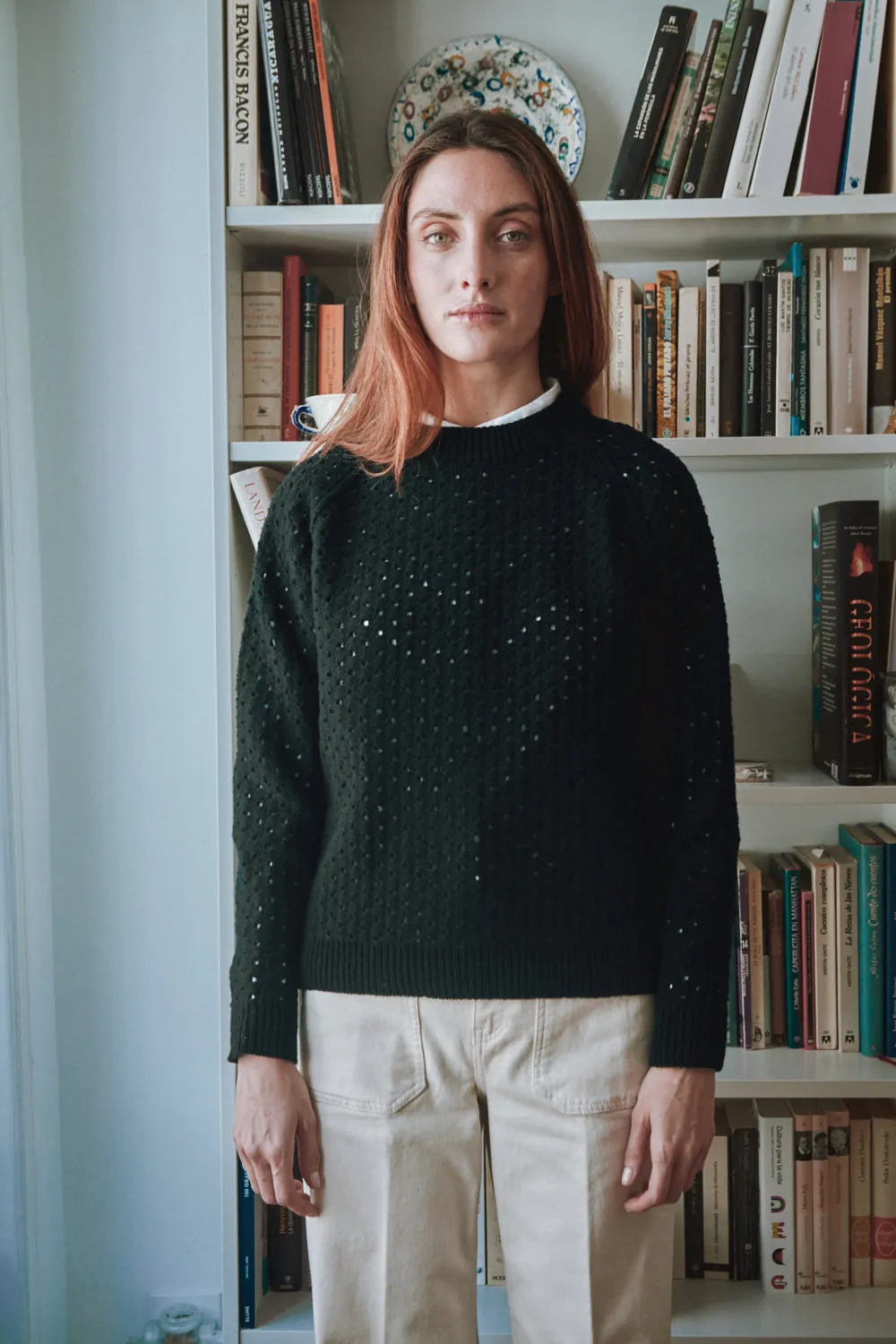FLORENCE Open-Weave Sweater in Merino Wool - Black sold by L’ENVERS product image thumbnail 2