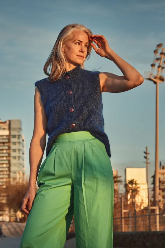 FRIDA Sleeveless Cardigan in Mohair and Silk - Midnight Blue made by L’ENVERS