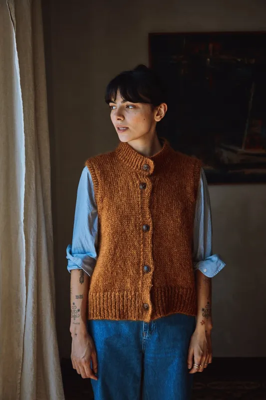 FRIDA Sleeveless Cardigan in Mohair and Silk - Amber sold by L’ENVERS