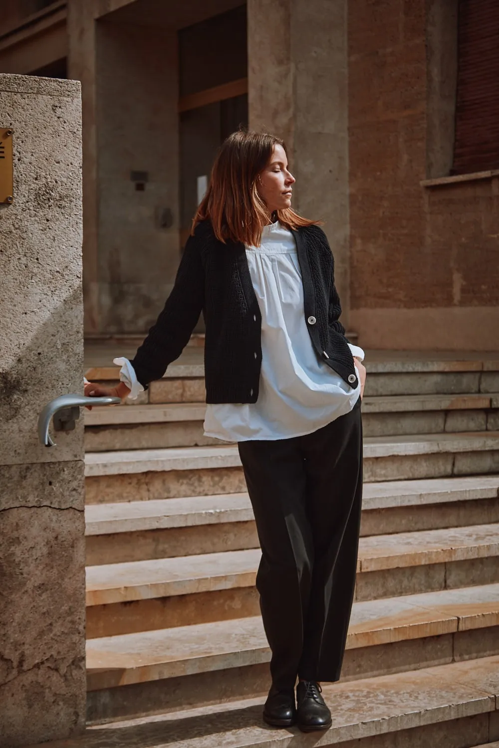ANNA V-Neck Cardigan in Organic Cotton - Black sold by L’ENVERS product image thumbnail 2