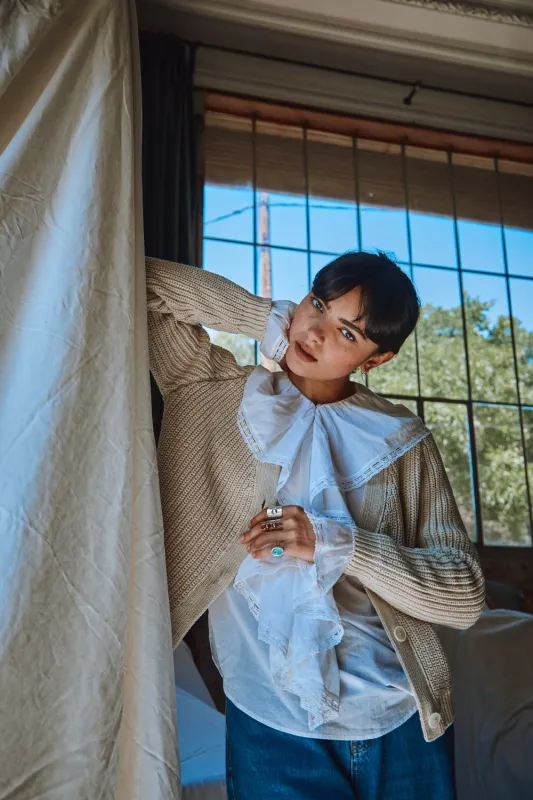 ANNA V-Neck Cardigan in Organic Cotton - Off-White sold by L’ENVERS