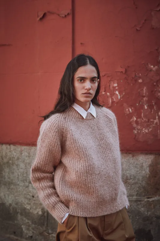 AGNÈS Raglan Sweater in Merino-Mohair Wool - Light Pink sold by L’ENVERS