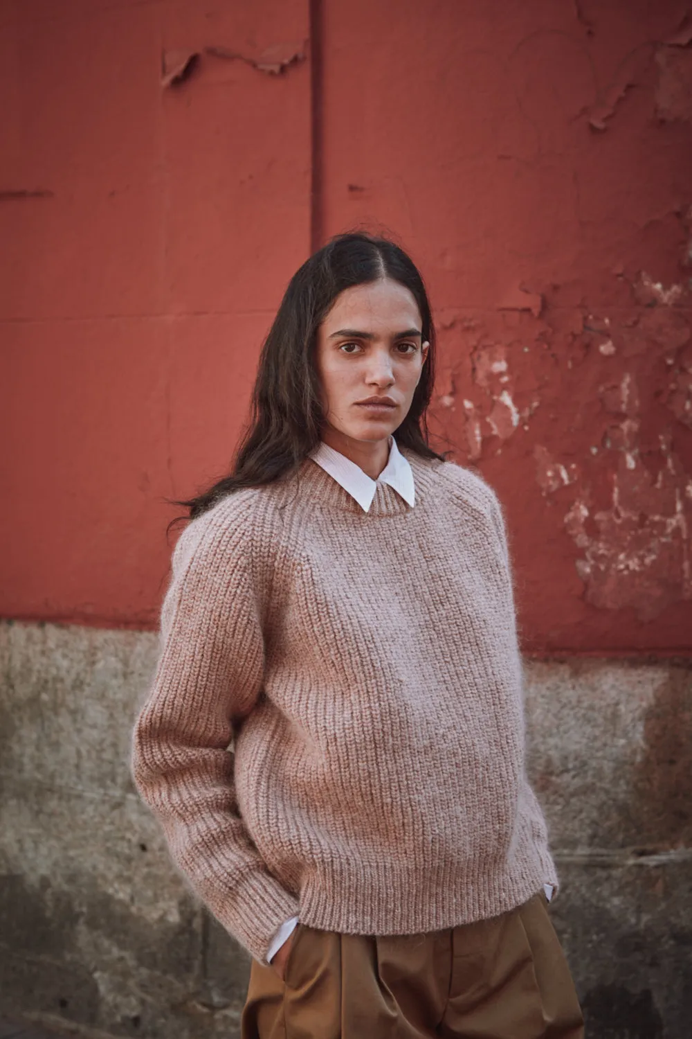 AGNÈS Raglan Sweater in Merino-Mohair Wool - Light Pink sold by L’ENVERS
