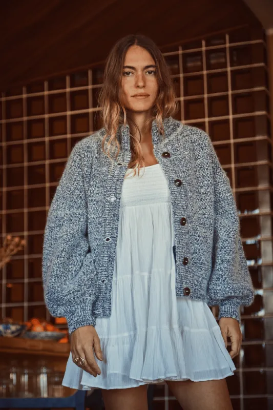 GEORGE High-Neck Cardigan Jacket in Merino-Mohair Wool - Mottled Blue sold by L’ENVERS