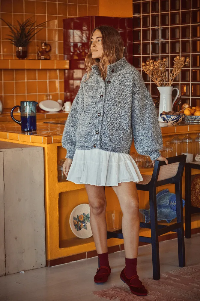 GEORGE High-Neck Cardigan Jacket in Merino-Mohair Wool - Mottled Blue sold by L’ENVERS product image thumbnail 3