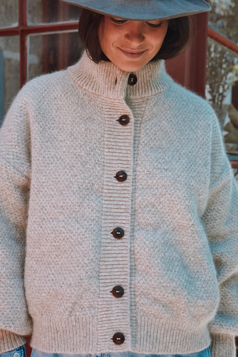 GEORGE High-Neck Cardigan Jacket in Merino-Mohair Wool - Beige sold by L’ENVERS product image thumbnail 3