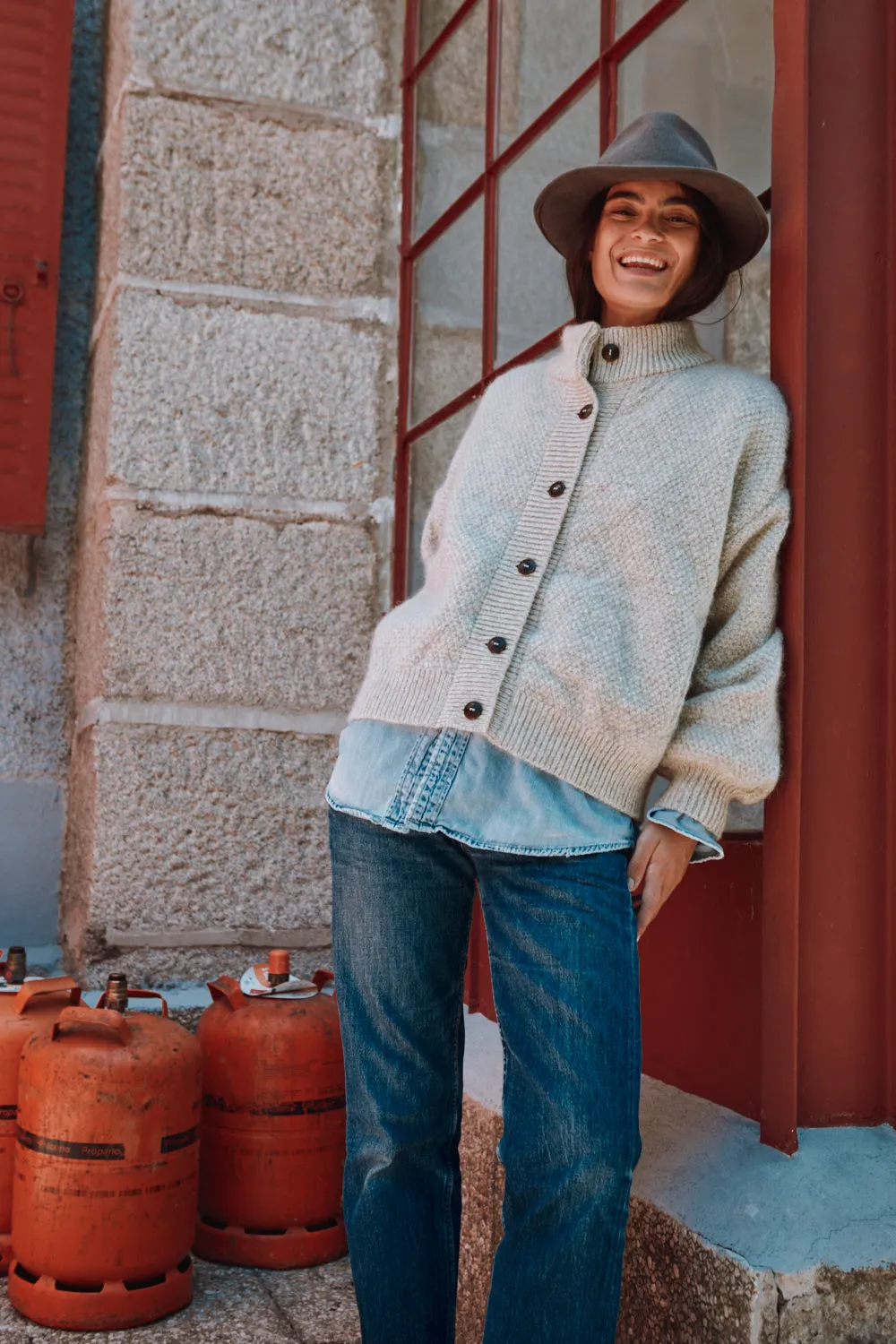 GEORGE High-Neck Cardigan Jacket in Merino-Mohair Wool - Beige sold by L’ENVERS product image thumbnail 5