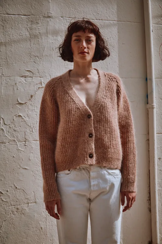 ANNA V-Neck Cardigan in Merino-Mohair Wool - Light Pink sold by L’ENVERS