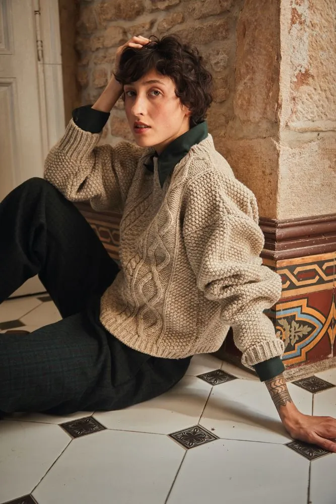 PAOLA Irish Cable Sweater in Merino Wool - Beige sold by L’ENVERS product image thumbnail 2