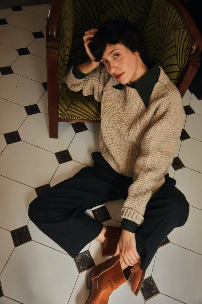 PAOLA Irish Cable Sweater in Merino Wool - Beige sold by L’ENVERS product image thumbnail 5